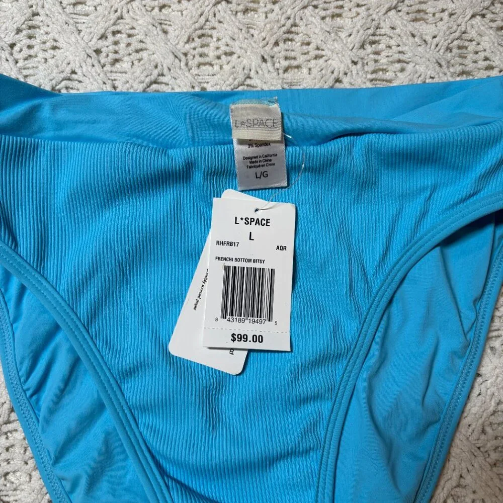 NWT L*Space French Bottom Bitsy Bikini – Aqua Ribbed High Cut‎ Swim Bottom L
